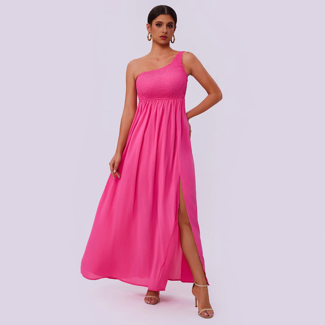 Women Clothing Summer Ladies Diagonal Collar Pleating Dress Bella Mia