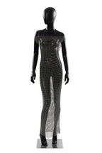 Sexy Mesh Maxi Dress Rhinestone See through Dress Fishnet Rhinestone off Neck Dress Elastic Dress Bella Mia