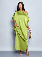 Women Clothing Early Autumn Satin Dress Yellow Satin Maxi Dress Bella Mia