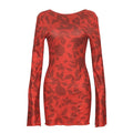Autumn round Neck Long Sleeve Sexy Leopard Print Lace up Backless Short Dress Bella Mia