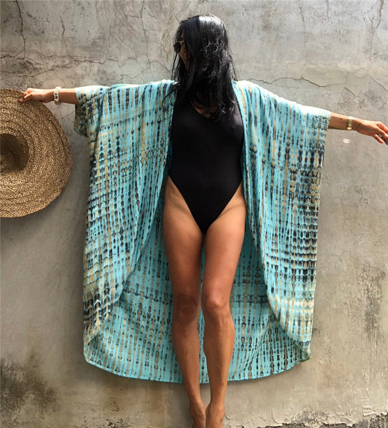 Rayon Printed Beach Cover-up Sexy Cardigan Belt Sun Protection Shirt Beach Cover Up Bella Mia