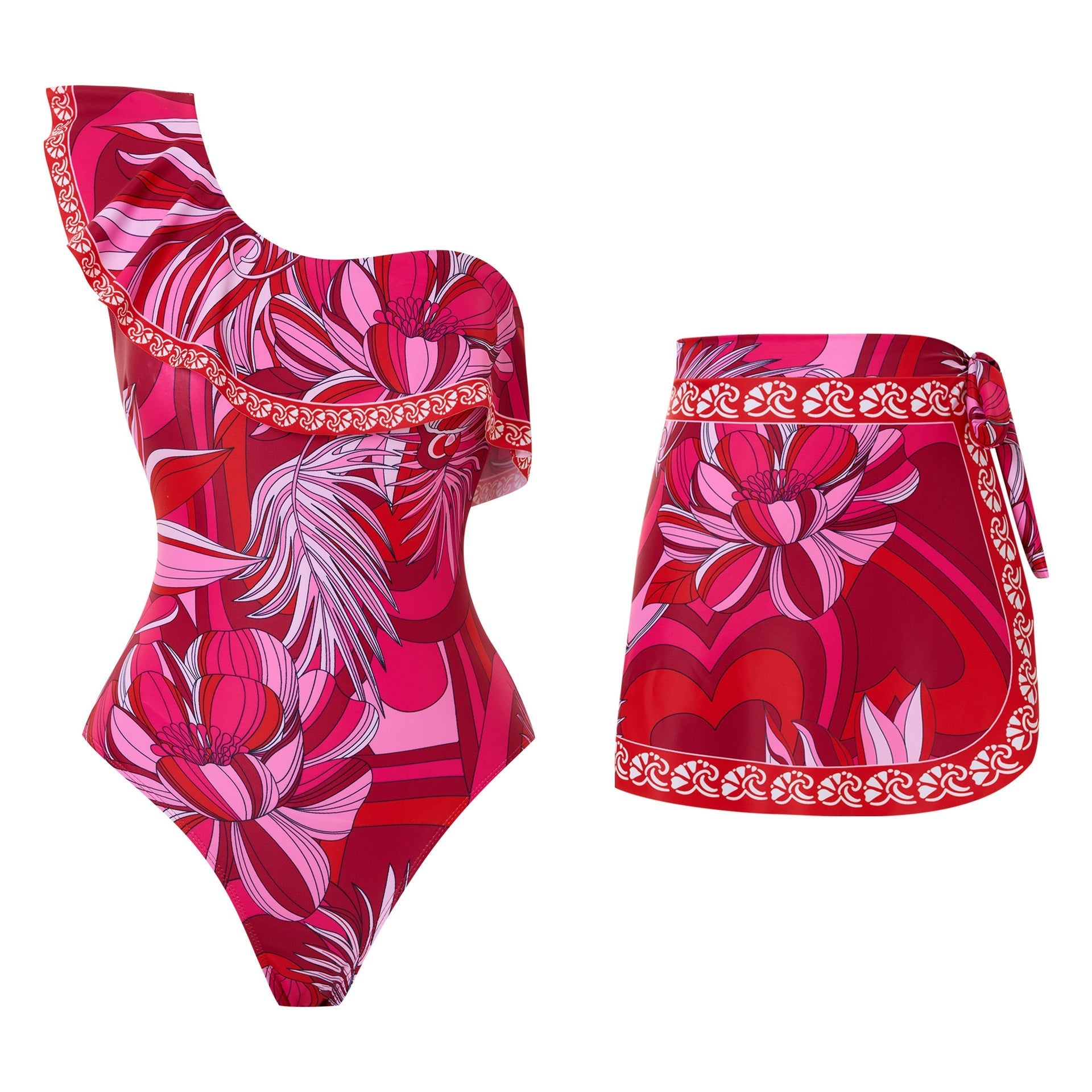 Sexy One Piece Ruffled Swimsuit Chiffon Skirt Two Piece Sets Swimwear Bella Mia