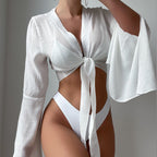 See Through Lace Up Blouse Casual Corset Overskirt Beach Vacation Sexy Bikini Bella Mia