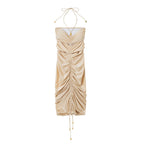 Light Nylon Solid Color Drawstring Draped Dress Sexy Tight Hip Dress Bella Mia