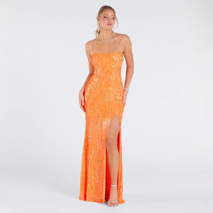 Dress Sexy Sling Backless High Slit Sequ Socialite Dress Bella Mia