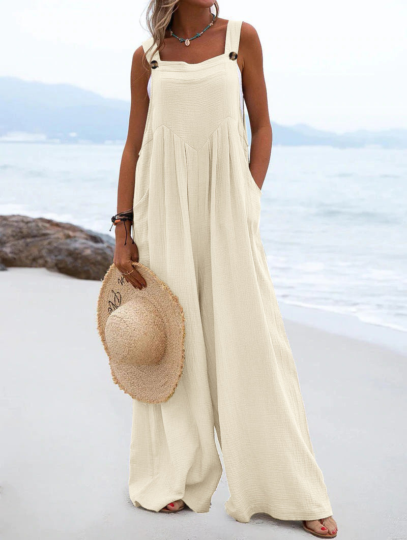 Women Clothing Summer Jumpsuit Ethnic Solid Color Wide Leg Jumpsuit Bella Mia
