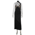 Sexy Lace Stitching Seductive V neck Backless Dinner Sling Dress Dress with Scarf Bella Mia