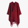 Solid Color Cashmere like Tassel Large Split Shawl Warm Monochrome Cape Plain Shawl Bella Mia