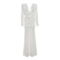 Fall Women Clothing Sexy Backless Swing Collar Slim Pleated Solid Color Long Sleeve Dress Bella Mia