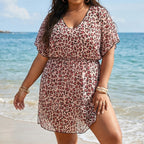 Women Clothes Leopard Print Printed Waist Controlled Split Beach Dress Sexy Deep V Plunge Tulle Dress Bella Mia