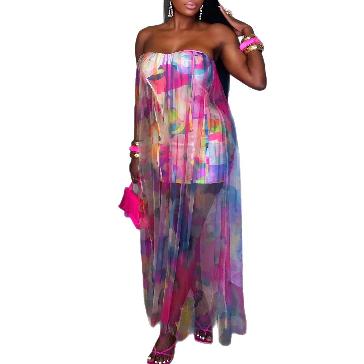 Women Sexy See through Stretch Mesh Stitching Hip Slim Fit Dress Bella Mia