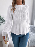 Autumn Winter Solid Color Twist Waist Trimming Ruffles Long Sleeve Pullover Sweater Women Clothing Bella Mia
