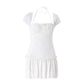 Summer Sexy French Low Cut Square Collar Halter Lace Up Design Short Sleeve Pleated Dress Women Bella Mia