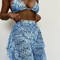 Summer Beach Bikini Sexy Snakeskin Pattern Mesh Trousers Three Piece Sets Swimsuit Women Bella Mia