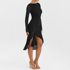Autumn Sexy Trend Round Neck Slim Fit Long Sleeved Mesh Stitched Backless Sheath Dress Bella Mia