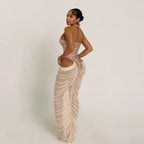 Autumn Winter Women Clothing Fashionable Sequ Stitching Sexy Mesh See through Ruffle Hip Dress Bella Mia
