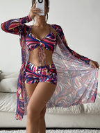Swimsuit Women Split Three Piece Suit High Waist Long Sleeves Blouse Internet Celebrity Drawstring Suit Bella Mia