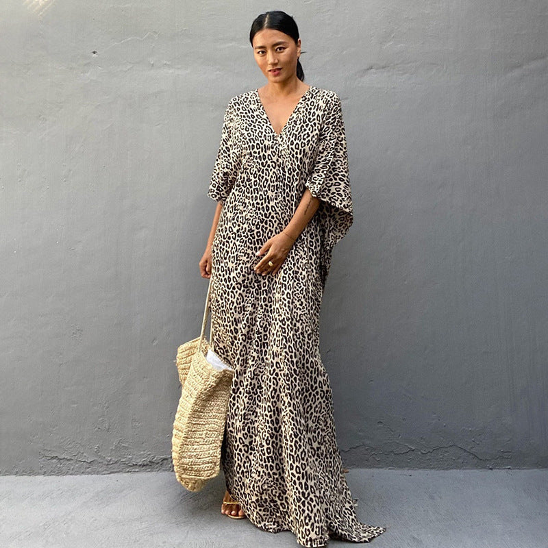 Printed Long Skirt Beach Cover up Vacation Maxi Dress Bikini Swimsuit Blouse Sun Protection Shirt Bella Mia