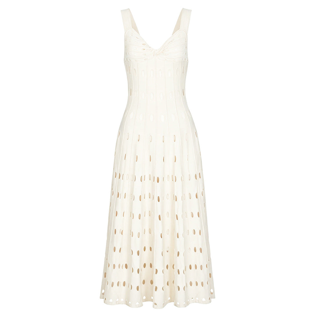 Summer Sleeveless V neck Knitted All Matching Slim Fit Figure Flattering Sleeveless Sling Mid Length Dress
