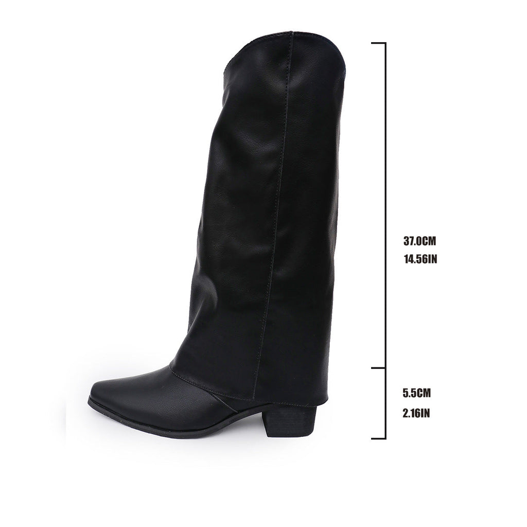 Retro Rivet High Top Western Cowboy Boot Women Long Mid Heel Pointed Toe Slip on Knight Boots Long Boots Bella Mia