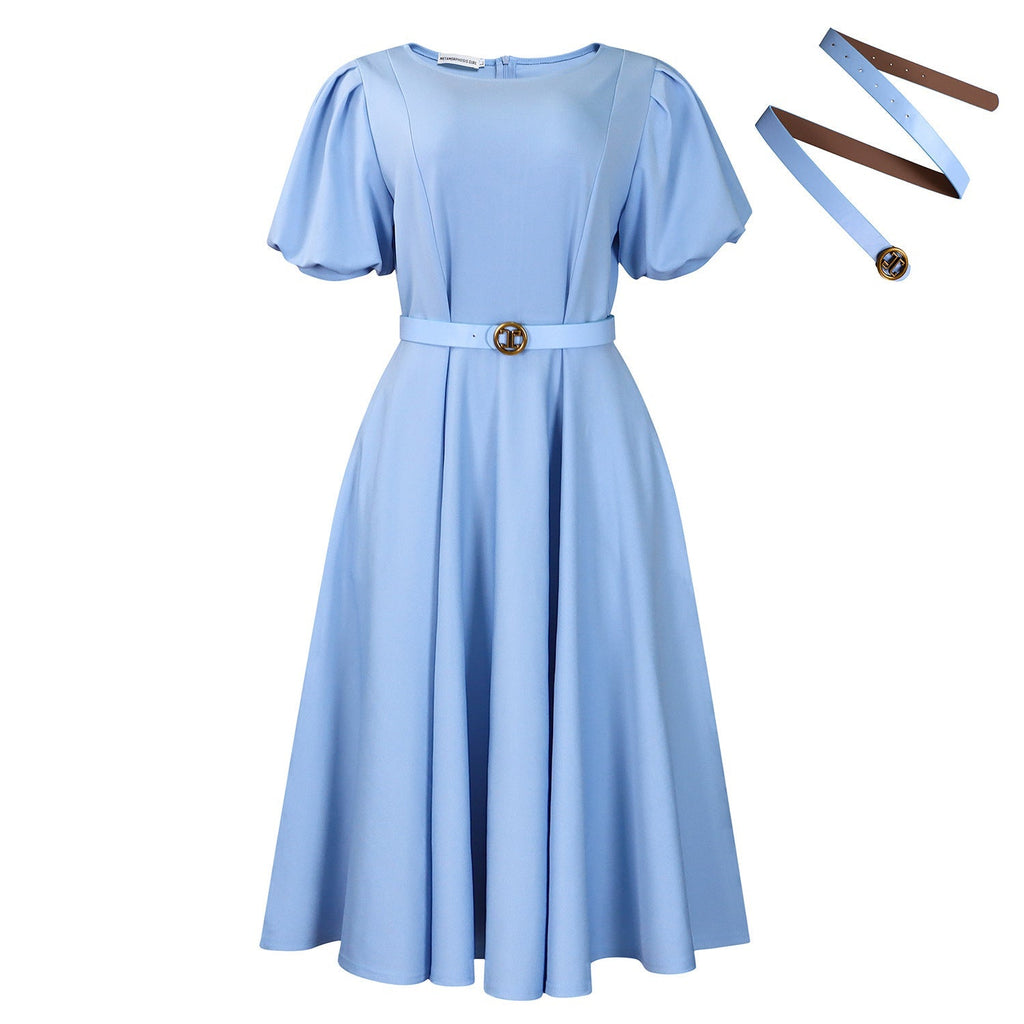 Women Clothing round Neck Puff Sleeve High Waist Dress Bella Mia