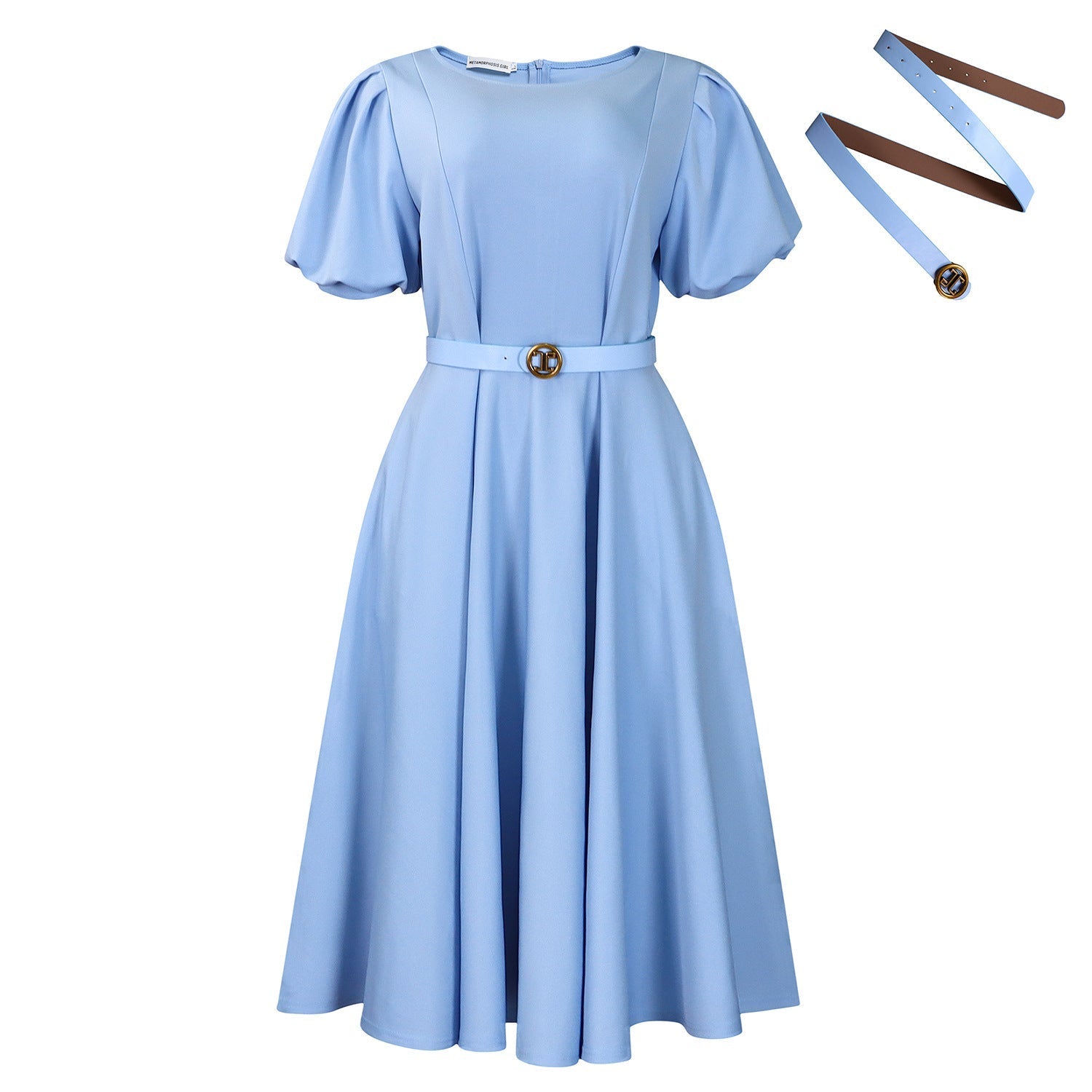 Women Clothing round Neck Puff Sleeve High Waist Dress Bella Mia