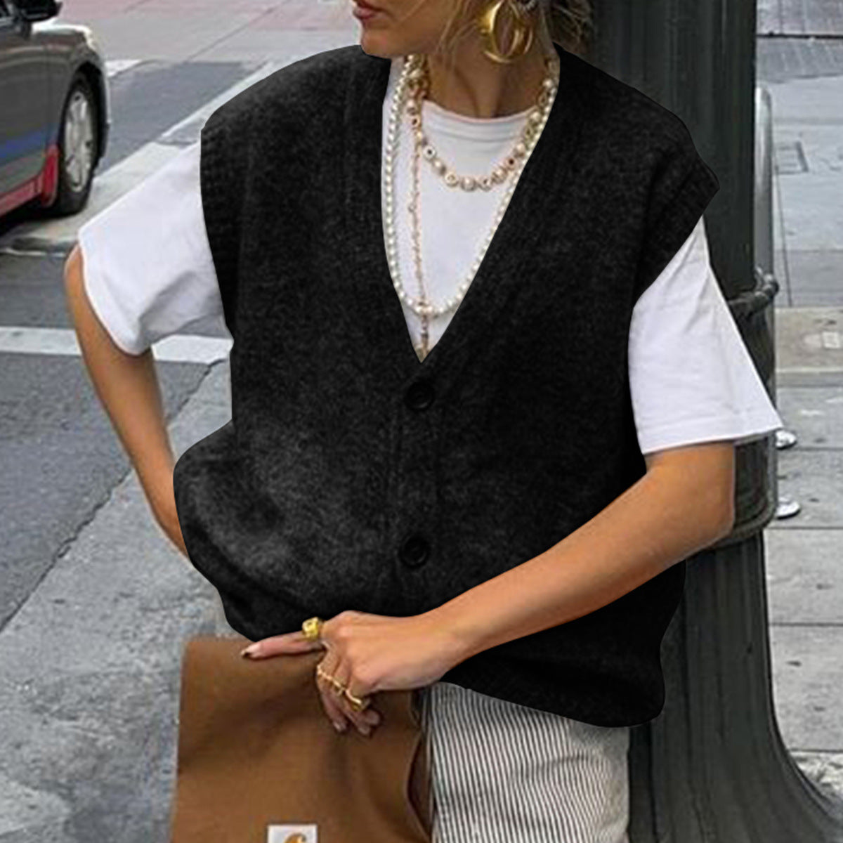 Casual Simple Buttons Vest Woolen Women Clothing Autumn Winter Bella Mia