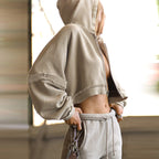 Short Sweater Women Distressed Frayed Cropped Hooded Coat Autumn Winter Solid Color Long Sleeved Top Bella Mia