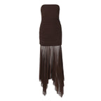 Women Clothing Spring Sexy Tube Top off Neck Mesh Stitching Dress Bella Mia