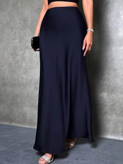 Satin Skirt Autumn Winter Simple A line Long Skirt Women Clothing Bella Mia