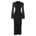 Fall Women Clothing Solid Color Collared Waist Tight Slim Fit Lace up Long Sleeve Zipper Dress Bella Mia