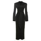 Fall Women Clothing Solid Color Collared Waist Tight Slim Fit Lace up Long Sleeve Zipper Dress Bella Mia