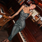 Autumn Winter Women Clothing Suspenders Low Cut Backless Print Back Slit Slim Fit Sexy Dress Bella Mia