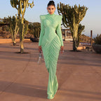 Fall Women Clothing Solid Color Turtleneck Backless Stitching Pleated Slim Fit Dress Bella Mia