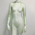 Women Grid Rhinestone Fishnet Dress Sexy Bikini Cover Up Fishnet Beach Dress Bella Mia