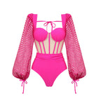 Hollow Out Cutout out Long Sleeve Two Piece Swimsuit Women High Waist Bikini Bella Mia