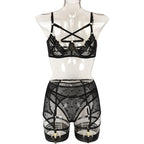 Sexy Three Piece Set Heavy Craft Bra Leg Ring Fashionable Three Piece Underwear Bella Mia