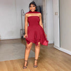 Women Elegant Irregular Asymmetric Double Layer Waist Tube Top Elastic Dress Bella Mia