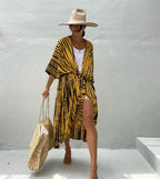 Rayon Printed Beach Cover-up Sexy Cardigan Belt Sun Protection Shirt Beach Cover Up Bella Mia