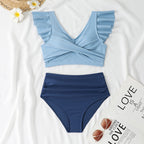 Split Swimsuit Slim Fit V Collar Contrast Color Ruffled Stitching Women Swimsuit Bikini Bella Mia