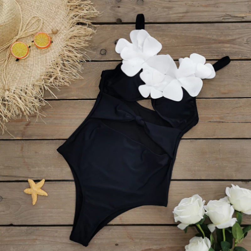 Solid Color Slim Fit Slimming Three Dimensional Floral Design One Piece Women Swimsuit Bella Mia