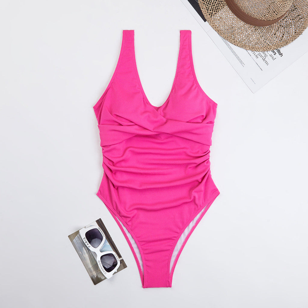 Swimsuit Women Triangle One Piece Solid Color Bikini Sports Conservative Swimsuit Bella Mia