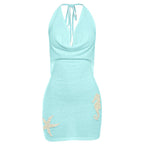 Women Clothing Summer Sexy Backless Slim Fit Pile Collar Hip Hanging Neck Dress Women Bella Mia