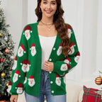 Women Casual Santa Claus Brocade Sweater Cardigan Autumn Winter Christmas Sweater Bella Mia