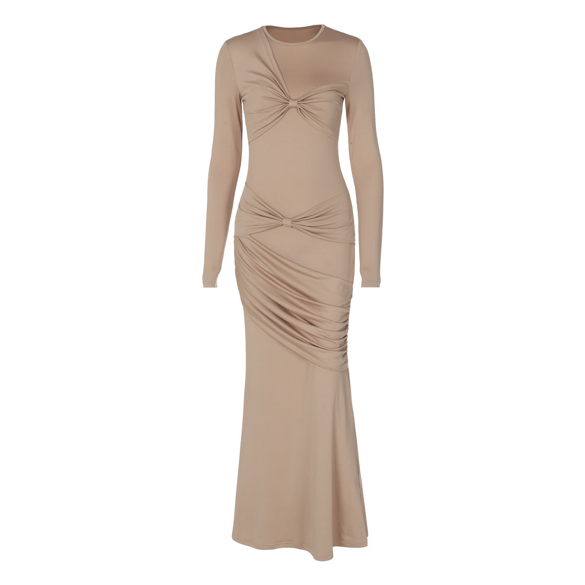 Western Women Clothing Autumn Winter Fashionable Elegant Slim Pleated round Neck Long Sleeved Dress Women Bella Mia