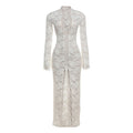 Autumn Winter Women Clothing Sexy Lace Cutout Deep V Plunge neck Lace up Slit Slim Fitting Long Sleeve Dress Bella Mia