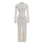 Autumn Winter Women Clothing Sexy Lace Cutout Deep V Plunge neck Lace up Slit Slim Fitting Long Sleeve Dress Bella Mia