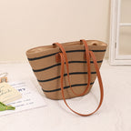 Striped Shoulder Straw Bag Woven Bag Summer Large Capacity Casual All Match Women Seaside Beach Rattan Woven Bag Bella Mia