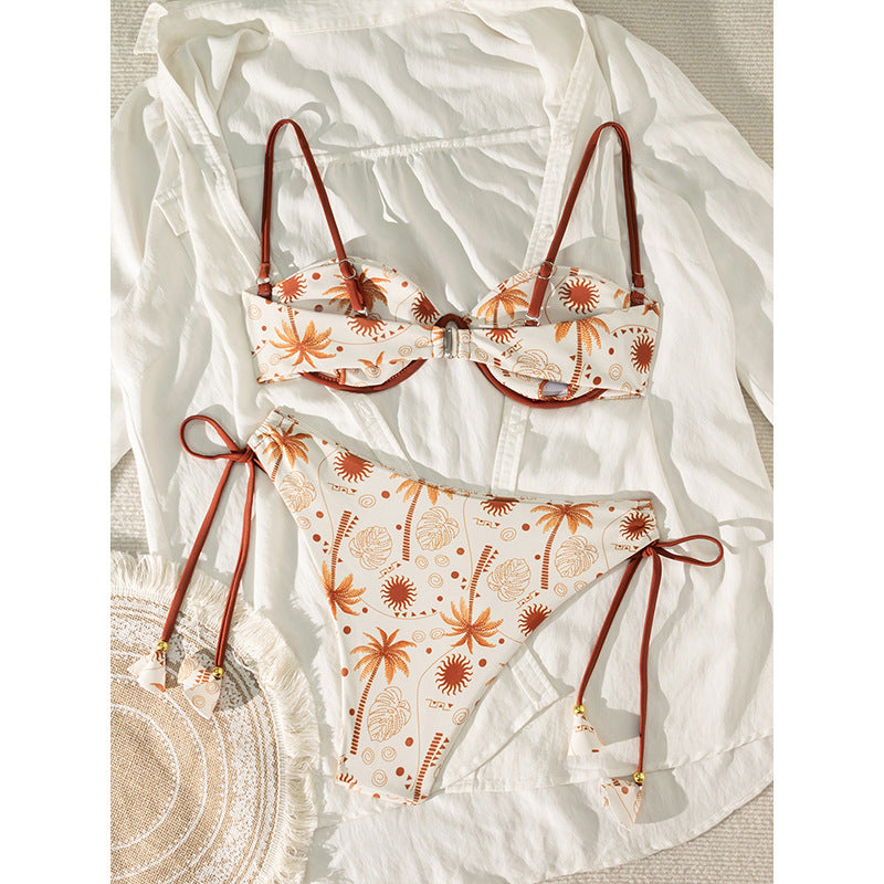 Coconut Print Split Swimsuit Women Sexy Lacing Bikini Beach Spring Swimsuit Bella Mia