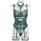 Sexy Three Piece Summer Lace Eyelash Lace Stitching with Halter Foot Ring Bella Mia